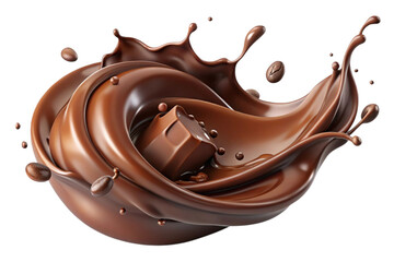 Chocolate splash with piece on isolated background on transparent background