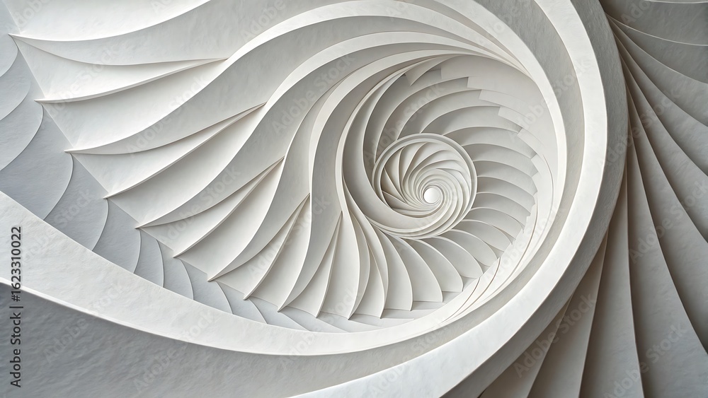 Poster abstract white swirl: a serene and minimalist architectural design with elegant curves and spiraling