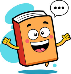 An animated joke book with a smiling face telling jokes with speech bubbles icon