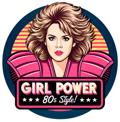Girl Power 80s Woman Retro 80s. PNG, Print Shirt, Sticker.