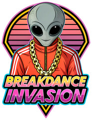 Breakdance Invasion Alien Retro 80s. PNG, Print Shirt, Sticker.