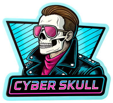 Cyber Skull Neon Grid Retro 80s. PNG, Print Shirt, Sticker.