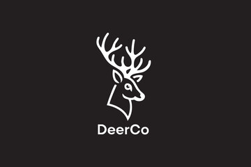 White deer head logo with antlers and text Deer Co on black background vector