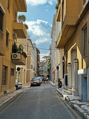 Fototapeta premium The old narrow streets of the Plaka district located at the foot of the Acropolis in Athens
