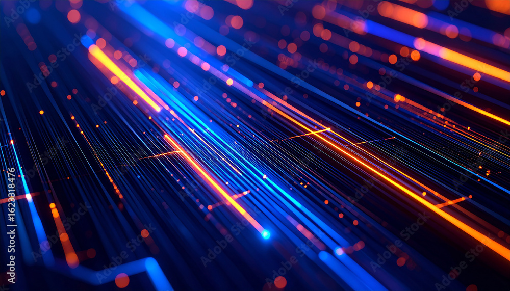Poster vibrant abstract light streaks in neon colors creating dynamic futuristic effect.effect, technology,