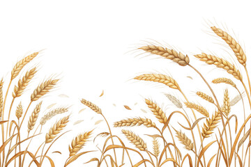 Fototapeta premium A field of golden wheat ears swaying gently in the breeze, a symbol of harvest and abundance, isolated on transparent background