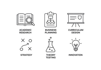 simple outline stroke icon items conceptual framework (uses): academic research business planning curriculum design simple outline stroke icon itemsategy theory testing innovation monoline