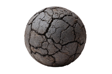 A sphere of cracked, dark earth.  It's a detailed, textured image of dried, broken soil, like a miniature planet