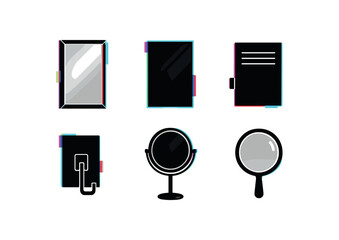 six different glitch effect illustration isolated on white backgorund mirror reflective glass pane mirror silver backing coat mirror bevelled frame mirror mounting bracket mirror anti fog