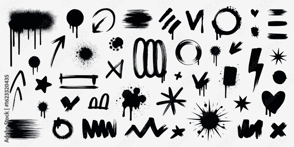 Poster diverse grunge design elements collection with distressed textures and abstract shapes