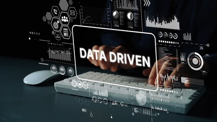 Data Driven Concept with Keyboard and Graphical User Interface Elements Representing Information...