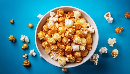 sweet and salted popcorn on a blue background