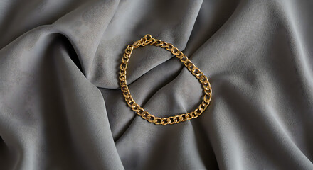 Gold chain bracelet, flat lay with silk scarf