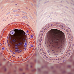 Microscopic Cross Section Comparison of Healthy and Unhealthy Blood Vessels