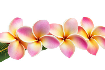 Delicate plumeria flowers displaying soft pink and yellow hues isolated on transparent background