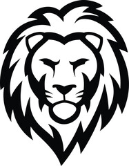 Stylized lion head silhouette with closed eyes and flowing mane for emblem tattoo and graphic design