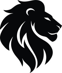 Stylized lion head silhouette in profile with flowing mane for tattoo emblem icon and graphic design