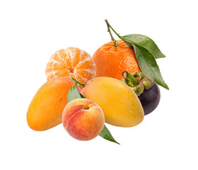 Peeled Tangerine, Mango, Orange, Peach, and Mangosteen Assortment – PNG Transparent Background