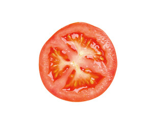Tomato slice isolated on white background fresh ripe red vegetable closeup