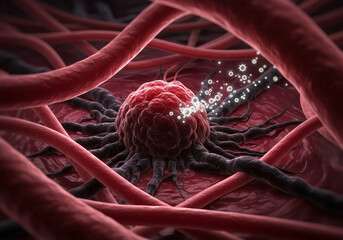 Microscopic View Of Cancer Cell Destruction With Nanoparticles