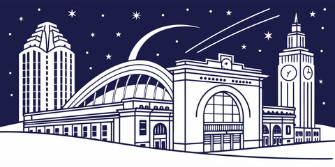 Kansas City Cityscape Vector Art - One Kansas City Place & Union Station