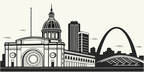 Missouri City Vector: Kansas City's Kauffman Center, One Kansas City Place & Union Station