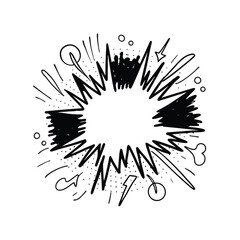 Hand-drawn comic book explosion, pop art doodle-style illustration of a bang or pow effect.
