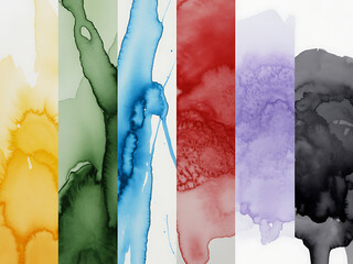 Naklejka premium Six Vertical Watercolor Splashes Yellow Green Blue Red Purple Gray