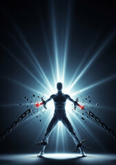 Human Figure Breaking Free From Crumbling Restraints In Dramatic Light