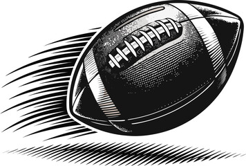 Flying American Football Graphic Illustration in Silhouette Style silhouette on white background