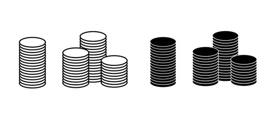Coins icon. coins stack icon. money stacked coin symbol png and vector illustration on transparent background