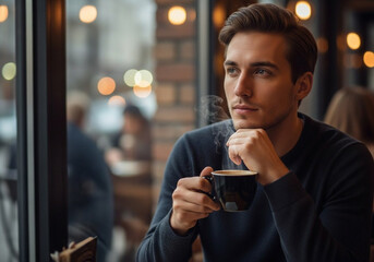 Young Man Enjoying Coffee In A Cafe