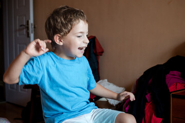 little boy playing video game
