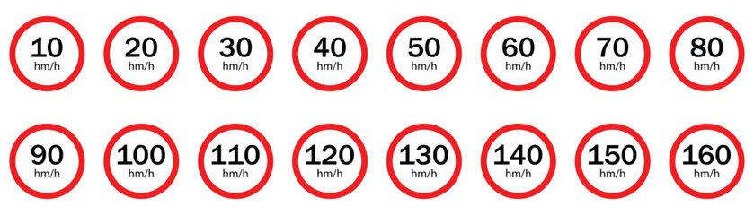 Speed Limit Road Sign Vector Set – Red Circle Traffic Icons for Safety and Business Communication