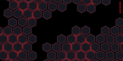 Dark gray and red horizontal hexagonal technology abstract vector background. illustration.