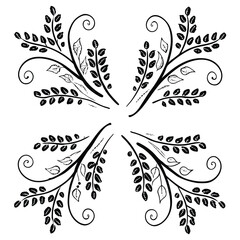 Vintage black and white floral pattern with decorative leaves, swirls, and butterfly elements, perfect for seamless tattoo or ornamental design