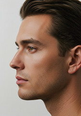 Fototapeta premium Man Profile with Strong Jawline Portrait Natural Beauty Clean Skin Masculine