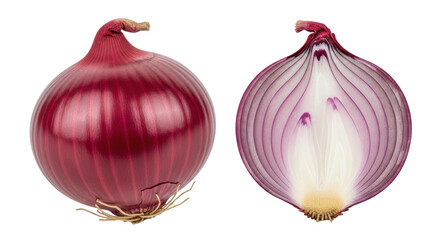 Isolated Whole and Halved Red Onion
