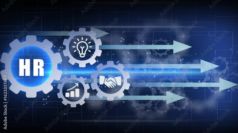 Poster human resources hr management concept. business, technology, internet and network concept. technolog