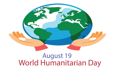 Hands holding the earth with the year 2025 and text world humanitarian day