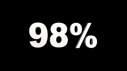 Animated 98% 3d text animation on black background. 98 percent OFF, Sale Discount Banner, 98 percent discount promotion, off (98%), promotion animation.