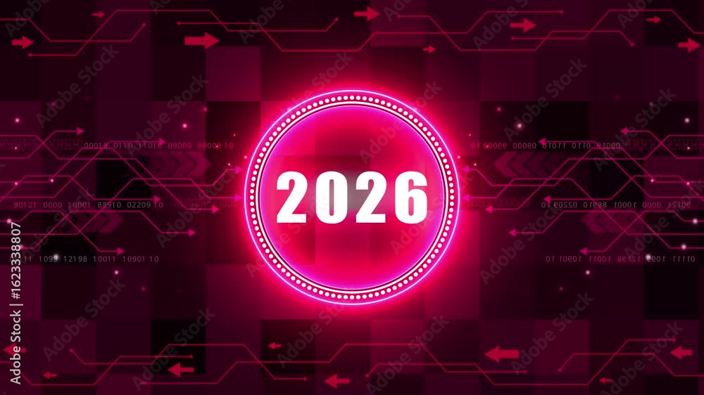 Poster 2026 text with screen effects of technological failures. concept of counting years. new year celebra