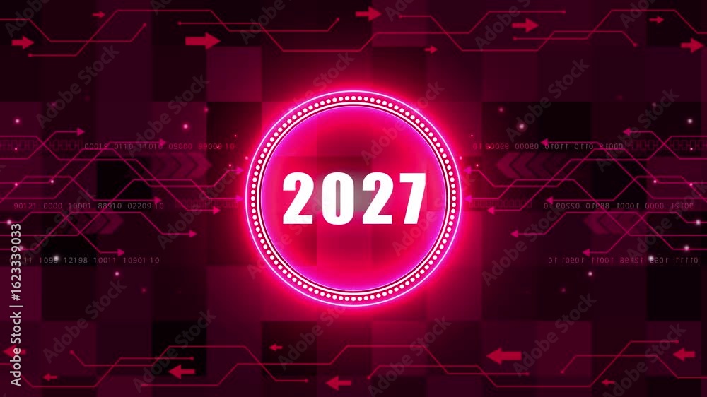 Poster 2027 text with screen effects of technological failures. concept of counting years. new year celebra