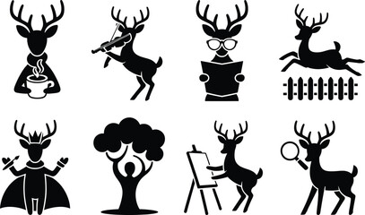 Fototapeta premium Whimsical Deer Silhouettes Engaged in Creative and Leisure Activities stag animal