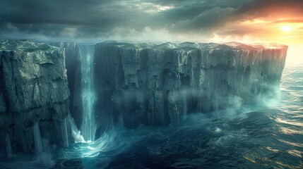 Enigmatic Island, Cascading Waterfall, Ocean's Embrace