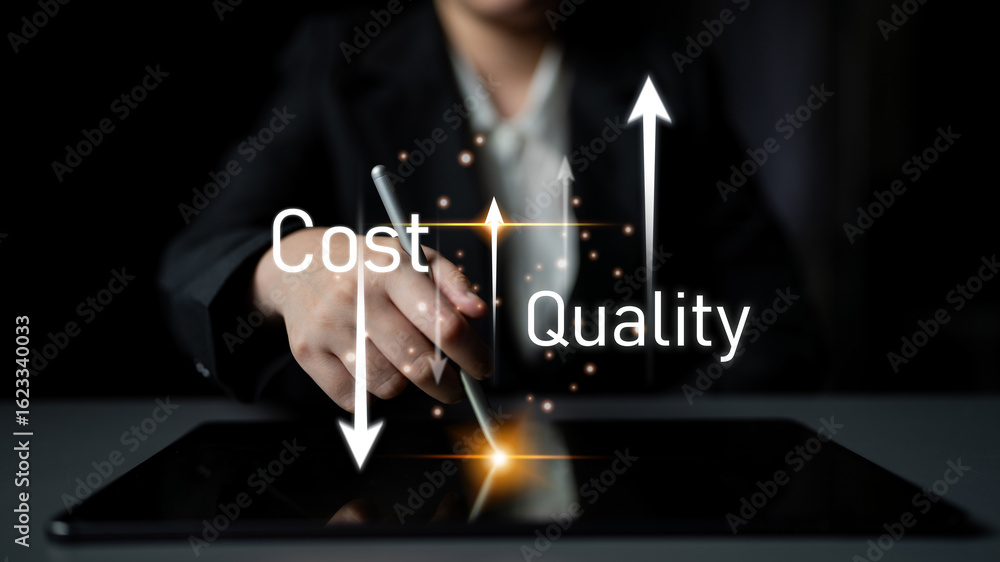 Poster increase quality and reduce cost represent quality, cost, and performance optimization for business 