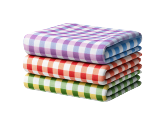 Stack of colorful checkered tablecloths