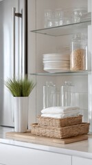 Prepping supplies are organized in a sleek manner, featuring homegrown items for a self-sufficient lifestyle