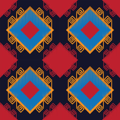embroidery retro vintage ikat ethnic aztec tribal ancient pattern seamless background for carpet or curtain, fashion fabric and textile, 2d illustration