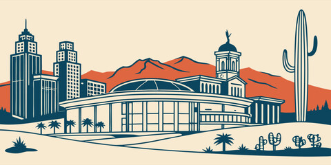 Arizona City Vector: Mesa's Famous Arts Center & Desert View